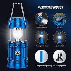 Solar LED Camping Lantern Torch 5W 6500K IP44 Rechargeable, Powerbank blue