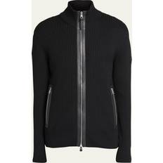 Moncler Cardigans Moncler Wool and leather-trimmed cardigan black
