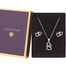 Transparent Jewellery Sets Jon Richard Rhodium Plated Cubic Zirconia Heart Pendant Set Gift Boxed