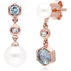 Topaz Earrings Gemondo Modern Pearl, Aquamarine & Topaz Mismatched Drop Earrings in Rose Gold Plated Silver