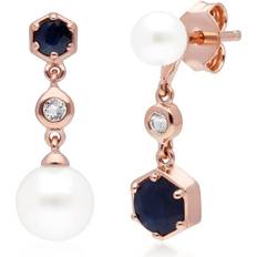 Topaz Earrings Gemondo Modern Pearl, Sapphire & Topaz Mismatched Drop Earrings in Rose Gold Plated Silver