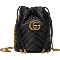 Shoulder Strap Bucket Bags Gucci GG Marmont Mini Leather Bucket Bag - Black