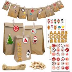 DuneDesign 24 Advent Calendar Paper Bags with 100 Stickers