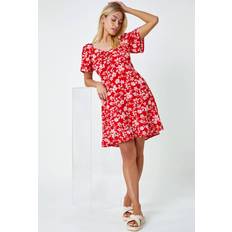 Dusk Fashion Floral Print Frill Hem Mini Dress in Red