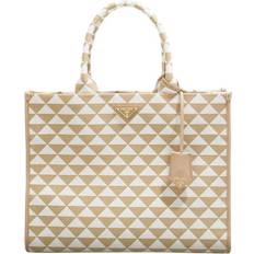 Prada Totes & Shopping Bags Prada Large Symbole Embroidered Fabric Handbag - Beige/Chalk White