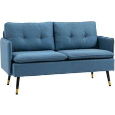 Linen Sofas Homcom Button Tufted Dark Blue Sofa 139cm 2 Seater