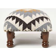Homescapes Yellow & Gold, Kilim Foot Stool 40cm