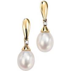 Elements Yellow Gold Drop Pearl Diamond Earrings GE780WZ475