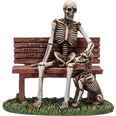 Horror-Shop Skelett Figur auf Parkbank mit Hund 12cm