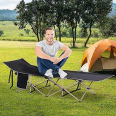 OutSunny Camping Beds OutSunny Single Person Folding Camping Bed with Side Pocket and Carry Bag Black