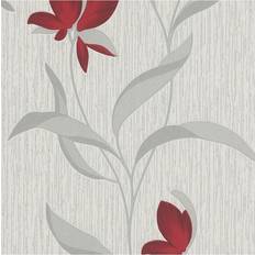 Erismann White Silver Red Floral Metallic Shimmer Glitter Textured Wallpaper