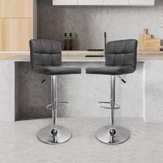 Silver/Chrome Chairs Alivio Luxury Black Bar Stool 76cm 2pcs