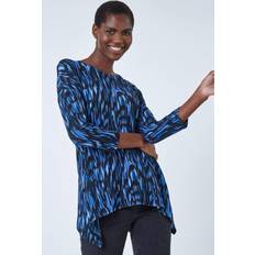Blue - Women Ties Roman Abstract Print Tie Back Stretch Top