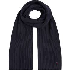 Tommy Hilfiger Essential Logo-Embroidered Rib-Knitted Scarf Blue