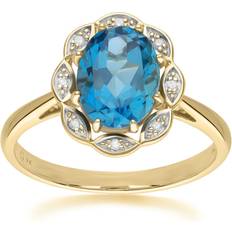 Gemondo Classic London Blue Topaz & Diamond Luxe Ring in 9ct Yellow Gold
