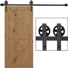 Cheap Doors Homcom 6ft Single Sliding Barn Door Track Kit Deep Coffee (x)