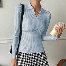 Shein Solid Ribbed Knit Sweater