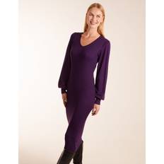 Purple - Solid Colours Dresses Blue Vanilla V-Neck Ribbed Bodycon Dress Purple