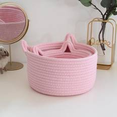 Shein Cat Ear Decor Pink Woven Desktop Basket