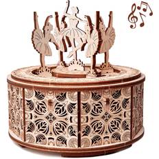 Wood Trick Dancing Ballerina Music Box Kit Swan Lake, DIY Musical Box Ballerina 3D Puzzle, Assembly Model, Brain Teaser for Adults and