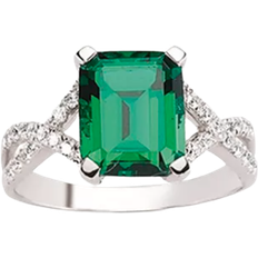 Jewelco London Criss Cross Engagement Ring - Silver/Emerald/Transparent