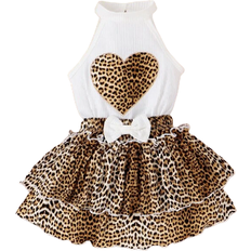 Multicoloured Bralettes Children's Clothing Shein Toddler Girls Leopard Print Halter Top & Bow Front Skirt