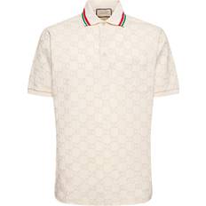 Gucci Polo Shirts Gucci Mens Bone Mix Monogram-embroidered Stretch-cotton Piqué Polo Shirt