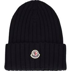 Moncler Accessories Moncler Womens Black Logo-embroidered Wool-knit Beanie