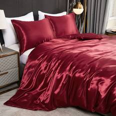 Shein 3pcs Satin Duvet Cover Set, Imitation Silk Bedding Set, Solid Color Quilt Cover Set Burgundy Duvet Cover Red