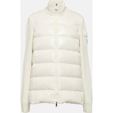 Moncler Cardigans Moncler Womens White Funnel-neck Ribbed Shell-down Wool Knitted Cardigan