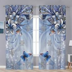 Florals Curtains Shein 2pcs Blue Butterfly 130x210cm