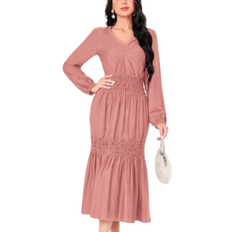 Cotton - Knee Length Dresses Shein Mulvari Solid Ruffle Hem Dress