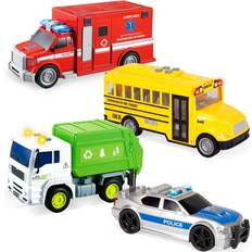 Joyin 4 pcs 7" long vehicle toy set with lights and siren sound, for boys 3-5