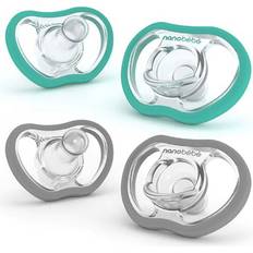Nanobébé Active Baby Pacifiers 4-36 Months Orthodontic, Lightweight and Vented, Curves Comfortably with Face Contour, 100% Silicone BPA Free, Perfect Baby Registry Gift 4pk, Teal/Grey