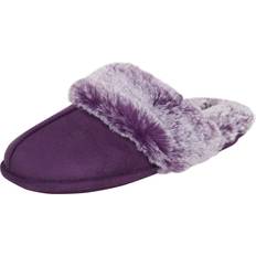Jessica Simpson Women's Comfy Faux Fur House Slipper Scuff Memory Foam Slip on Anti-skid Sole, Purple