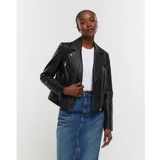 Leather Jackets - Women - XL River Island Womens Black Faux Leather Jacket Black