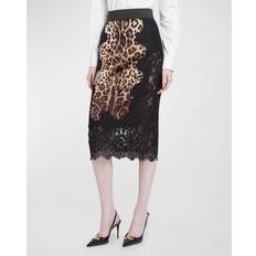 Brown - Midi Skirts Dolce & Gabbana Leopard-print satin midi skirt with lace inserts leo_new