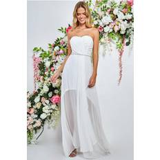 Goddiva Bardot Chiffon Wedding Dress With Belt White