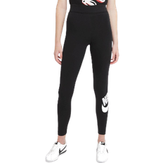 Black - Women Tights & Stay-Ups Nike Sportswear Essential Women's High-Waisted Logo Leggings - Black/White