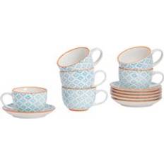 Spring Hand-Printed Cappuccino Cup & Saucer Set