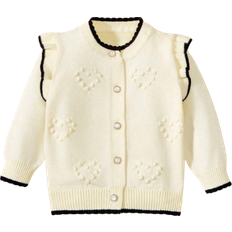 Beige Knitted Sweaters Shein Baby Girl Ruffle Trim Popcorn Knit Cardigan