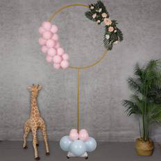 YALLOVE Metal Round Balloon Column, 7.25 FT Height Gold Hoop Arch Stand, Balloon Circle Frame backdrop of Height Adjustable, Decoration for Birthday, Baby shower, Anniversary, Wedding