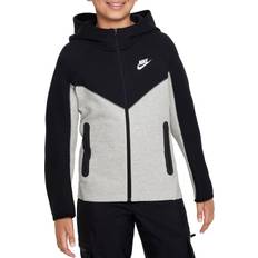 Nike tech fleece hoodie junior Nike Older Kid's Sportswear Tech Fleece Full Zip Hoodie - Dark Grey Heather/Black/Black/White (FD3285-064)