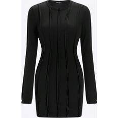 Black - Knee Length Dresses Shein Solid Seam Detail Bodycon Dress