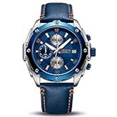 Megir Men Business Analogue with Fashion Blue Leather Chronograph Luminous Auto Calendar for Sport & Work 2074 Blue