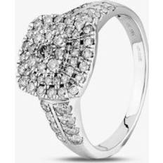 Diamond Rings 18ct White Gold 1.00ct Diamond Shouldered Cushion Cluster Ring THR15868-100