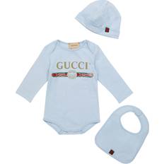 Gucci Baby's Logo Cotton Bodysuit Hat & Bib Set - Blue