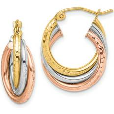 Primal Gold Karat Tri-color Diamond-cut Triple Hoop Earrings