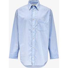 AllSaints Mens Light Blue Veneto Pinstripe Oversize-fit Cotton Shirt