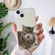 Shein 1pc Cute Cat Patterned Transparent Tpu Full Cover Phone Case For Iphone 15/14/13/12/11